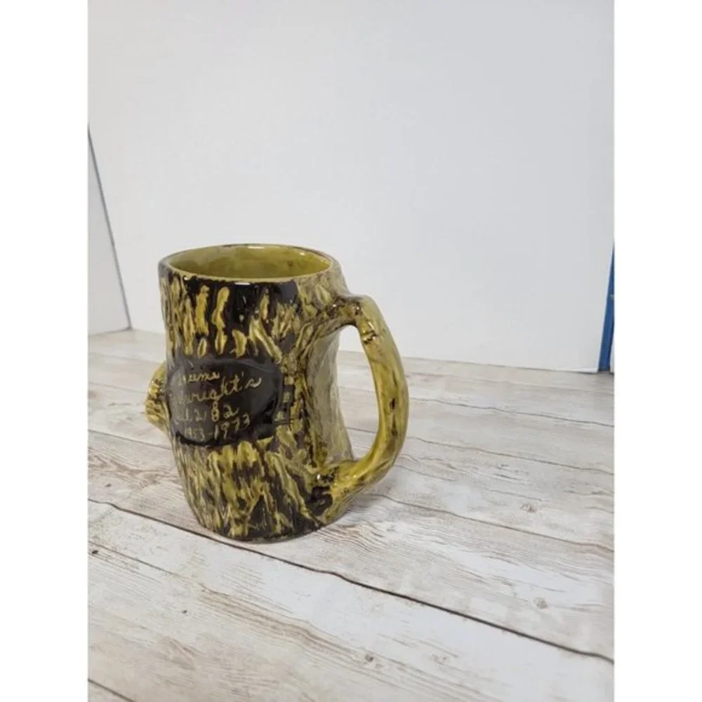Handmade Tree Stump‎ Shaped Pottery Coffee Tea Mug Signed Millrights Unique